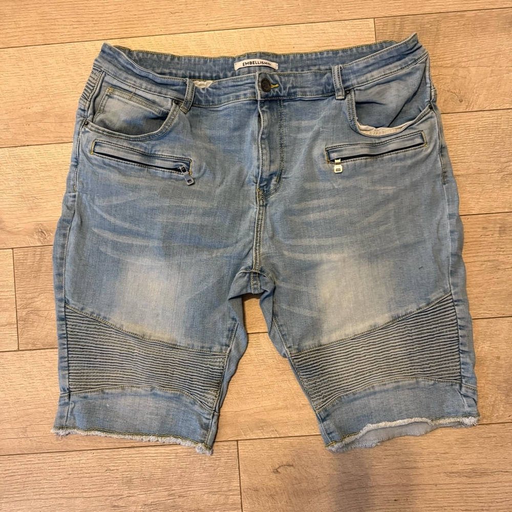 Embellish Denim Shorts Size 42 Blue